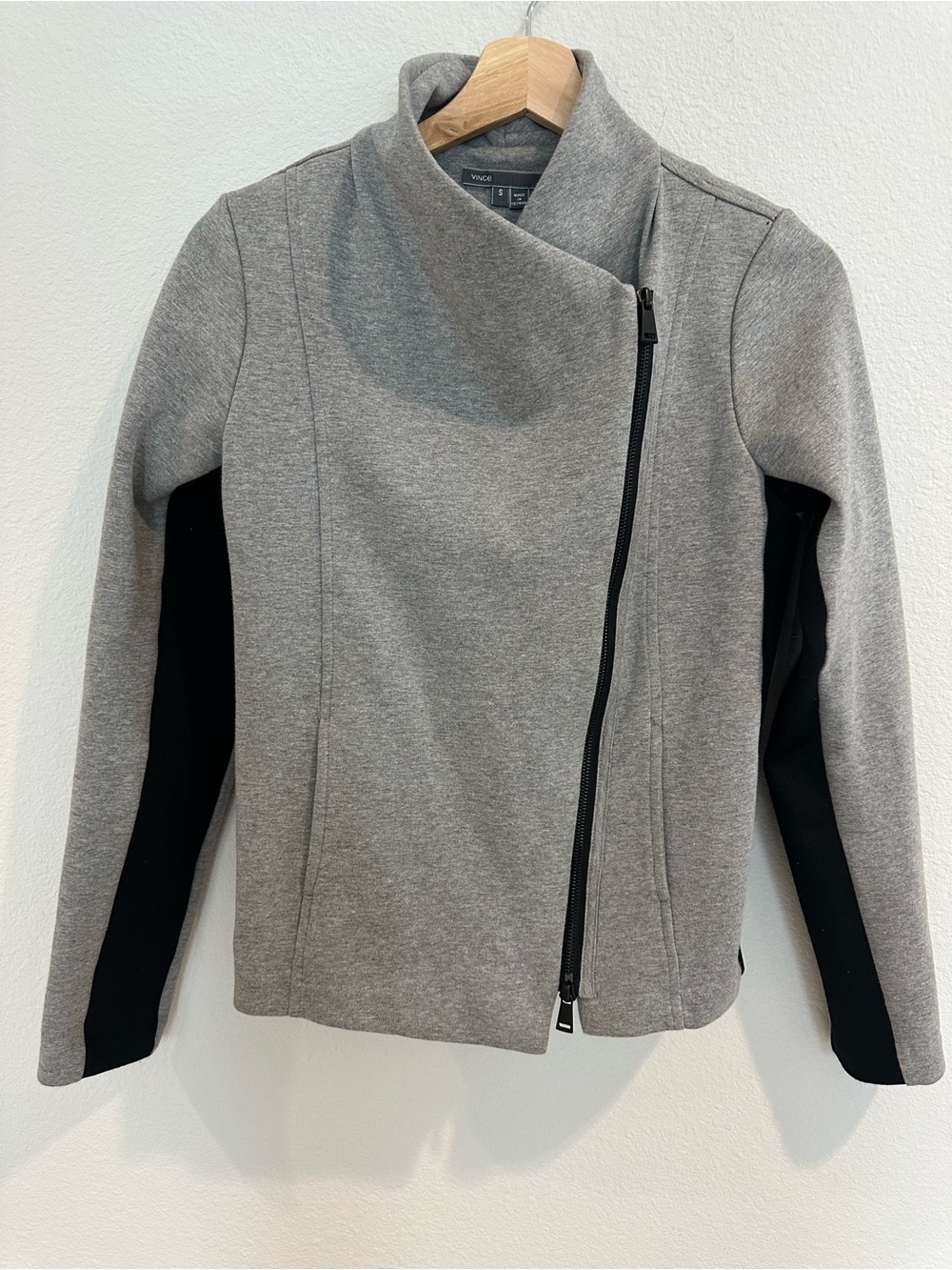 Vince Gray Black Colorblock Asymmetrical Zip Moto Jacket Size S